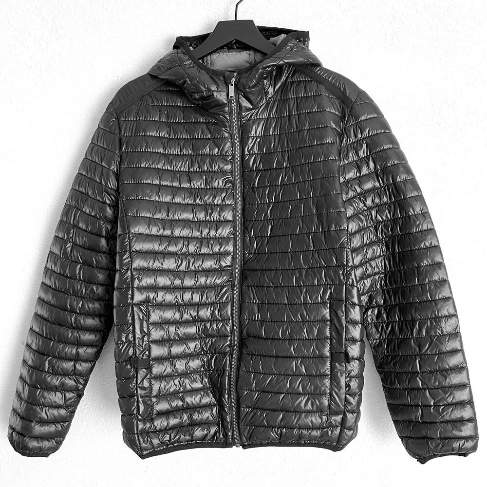 Karl Lagerfeld Mens Nylon Hooded Puffer Jacket Size M Black